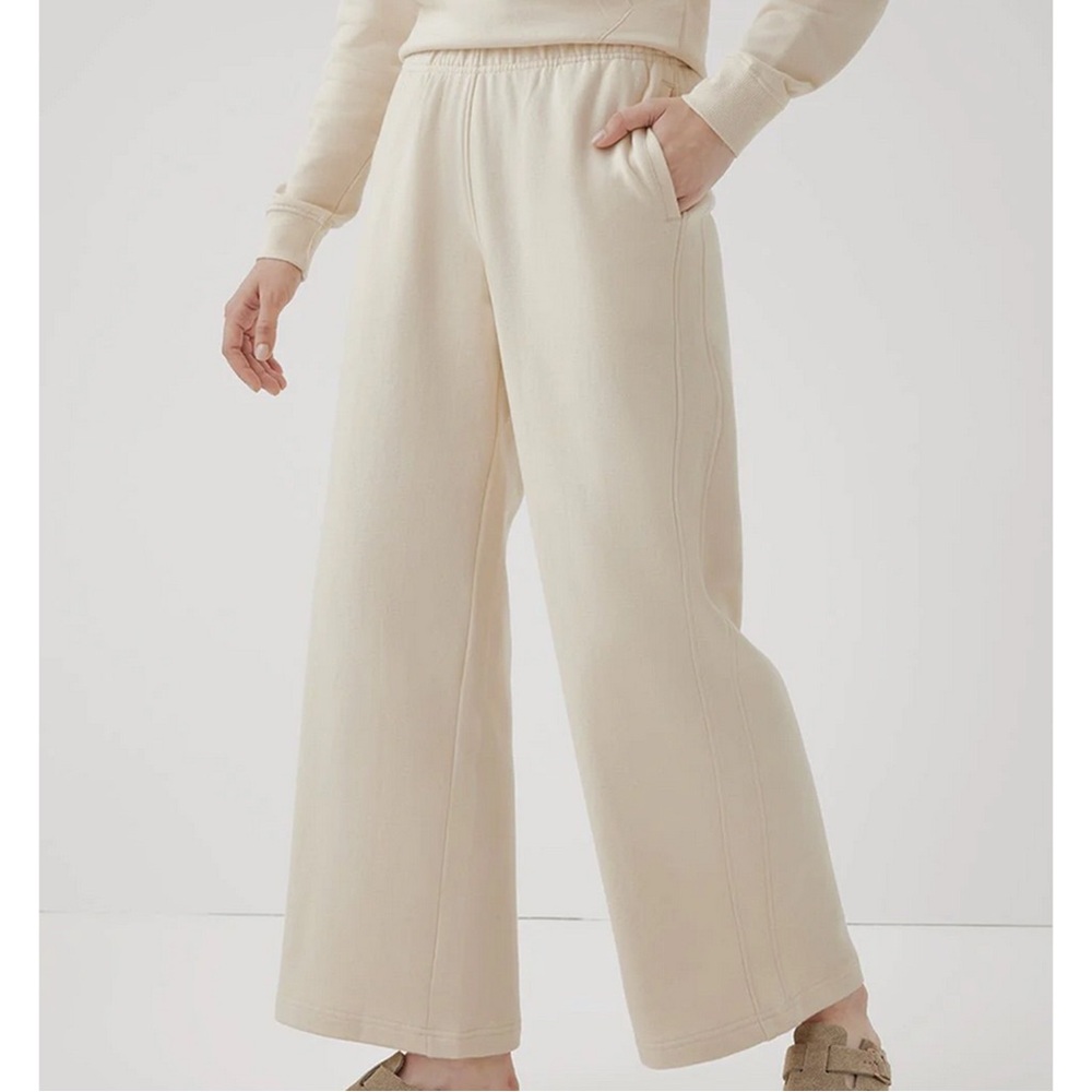 Pact | Essential Loopback Terry Wide Leg Sweatpant | Sandshell | L